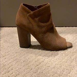 Brown leather open toe booties